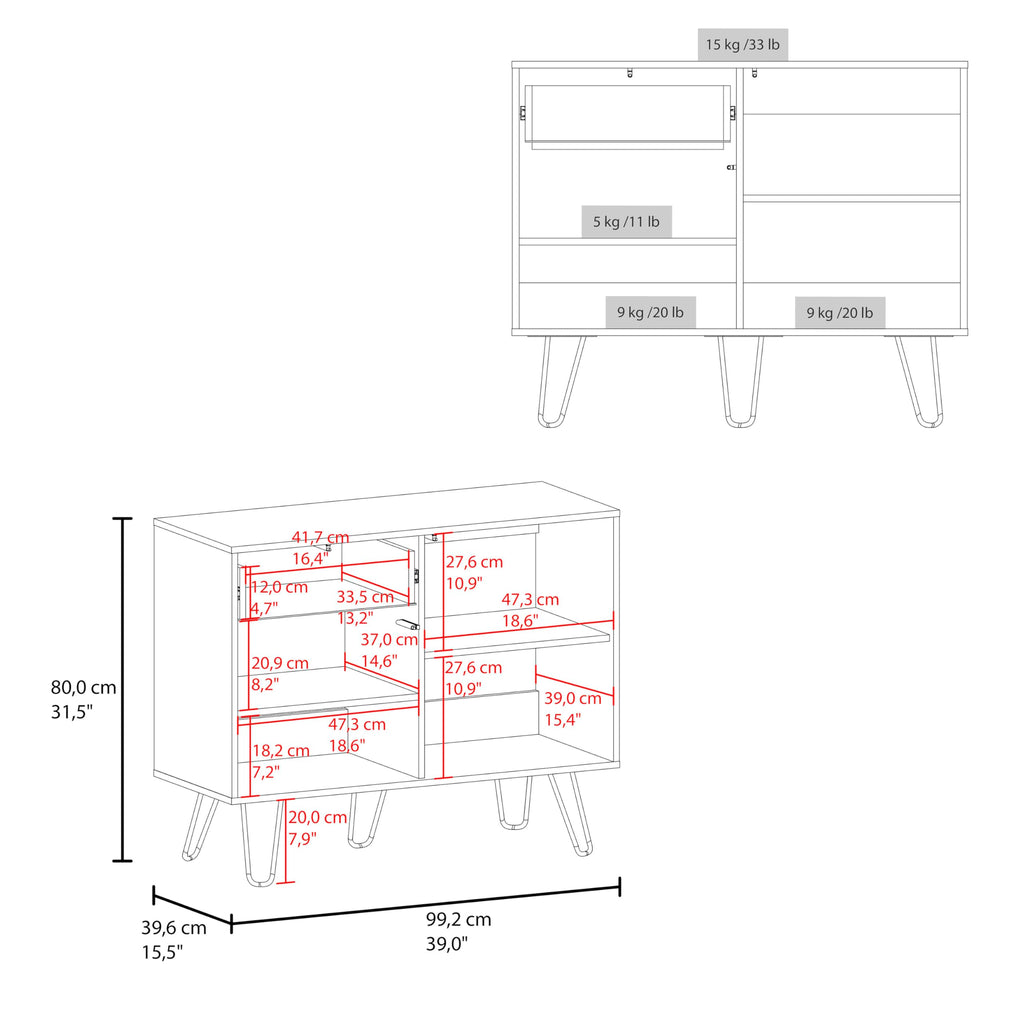 39" Wide Console Table with Two Cabinets, One Drawer and Four Shelves Z614