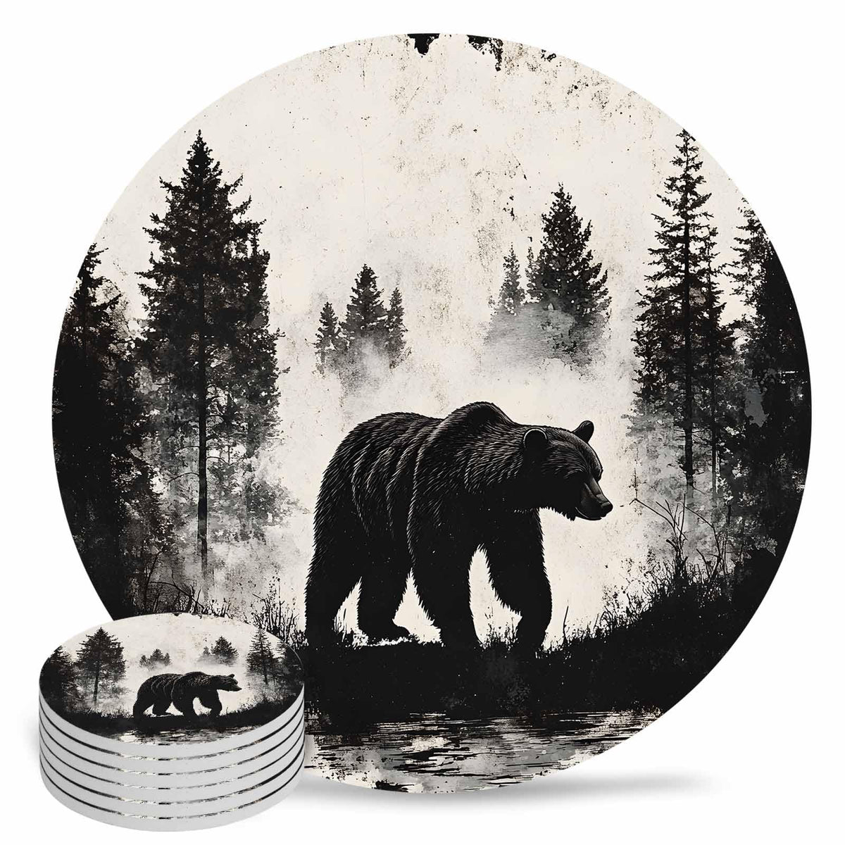 Black Absorbent Round Ceramic Coasters Set of 6 U308