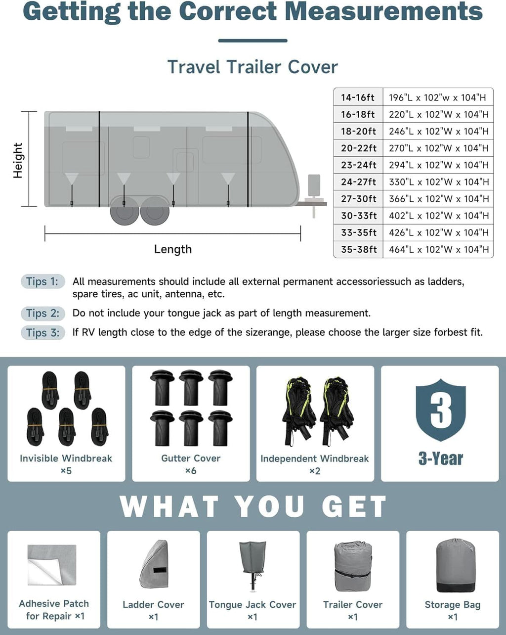7 Layers Waterproof 14-16ft Travel Trailer RV Cover D3062