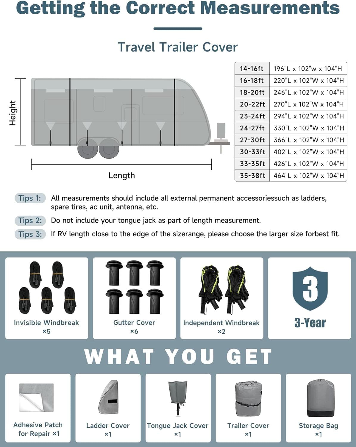 7 Layers Waterproof 14-16ft Travel Trailer RV Cover D3062
