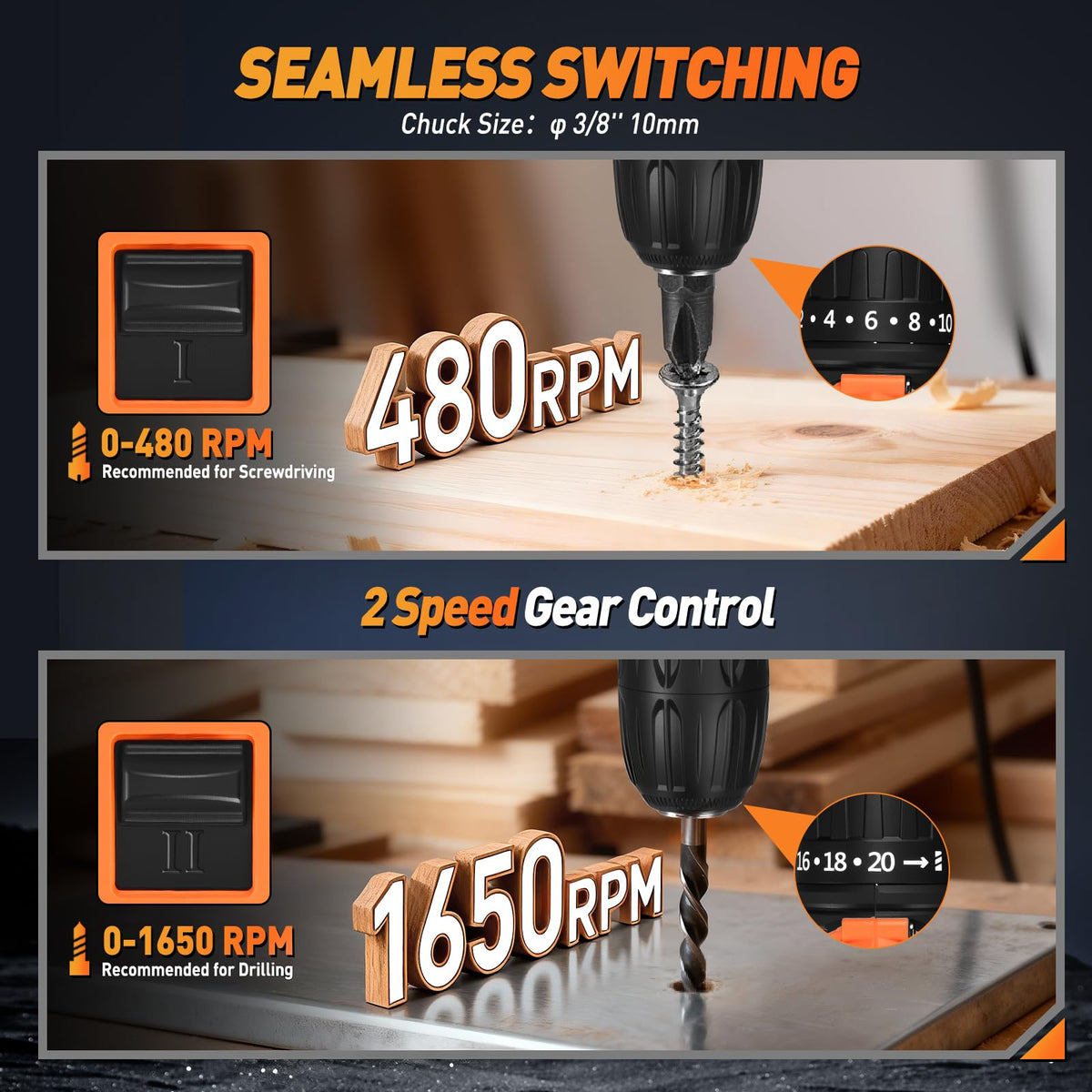 Cordless Drill, 20+1 Torque, 2 Speed, 3/8" Electric Screwdriver with 28pcs Drill Bits Set V572779