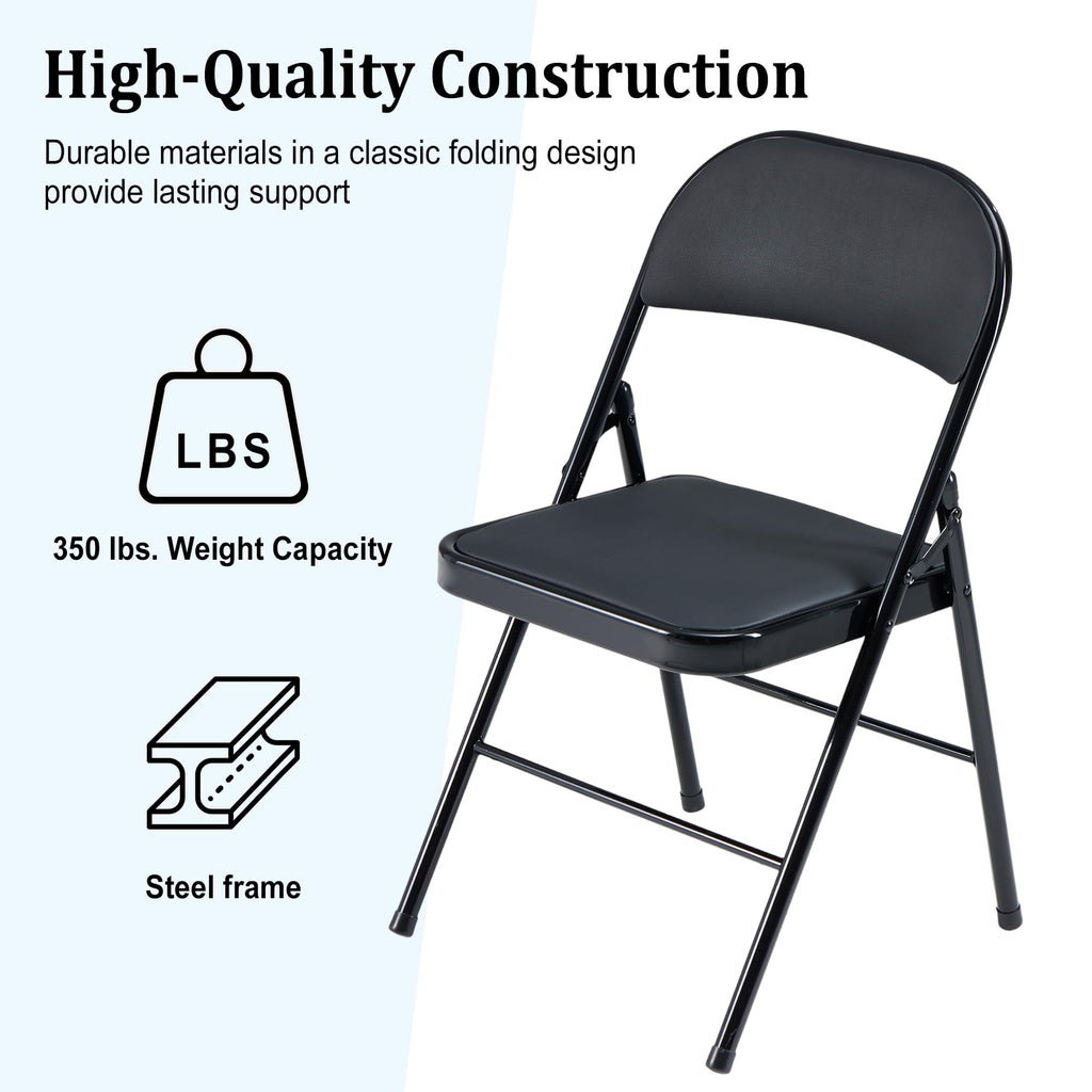 Black Folding Chairs 10-Pack Padded Heavy Duty Steel Frame C924517