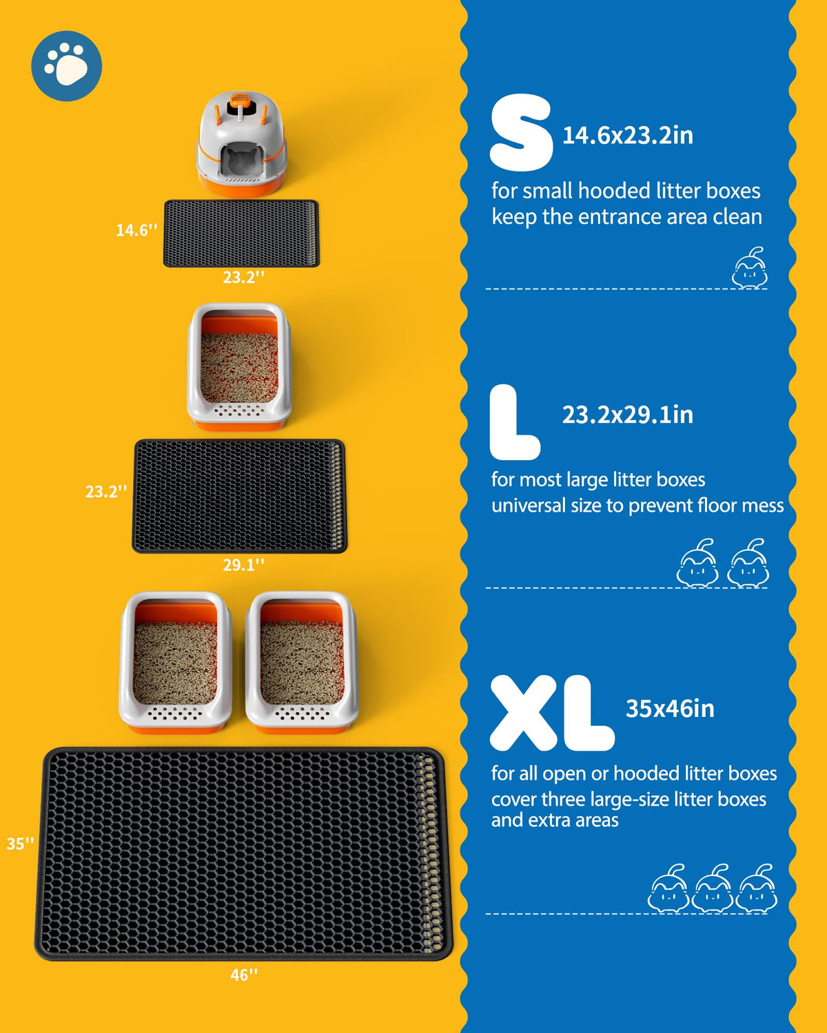 Cat Litter Mat 30 x 24 in Waterproof Non-Slip Black X74410
