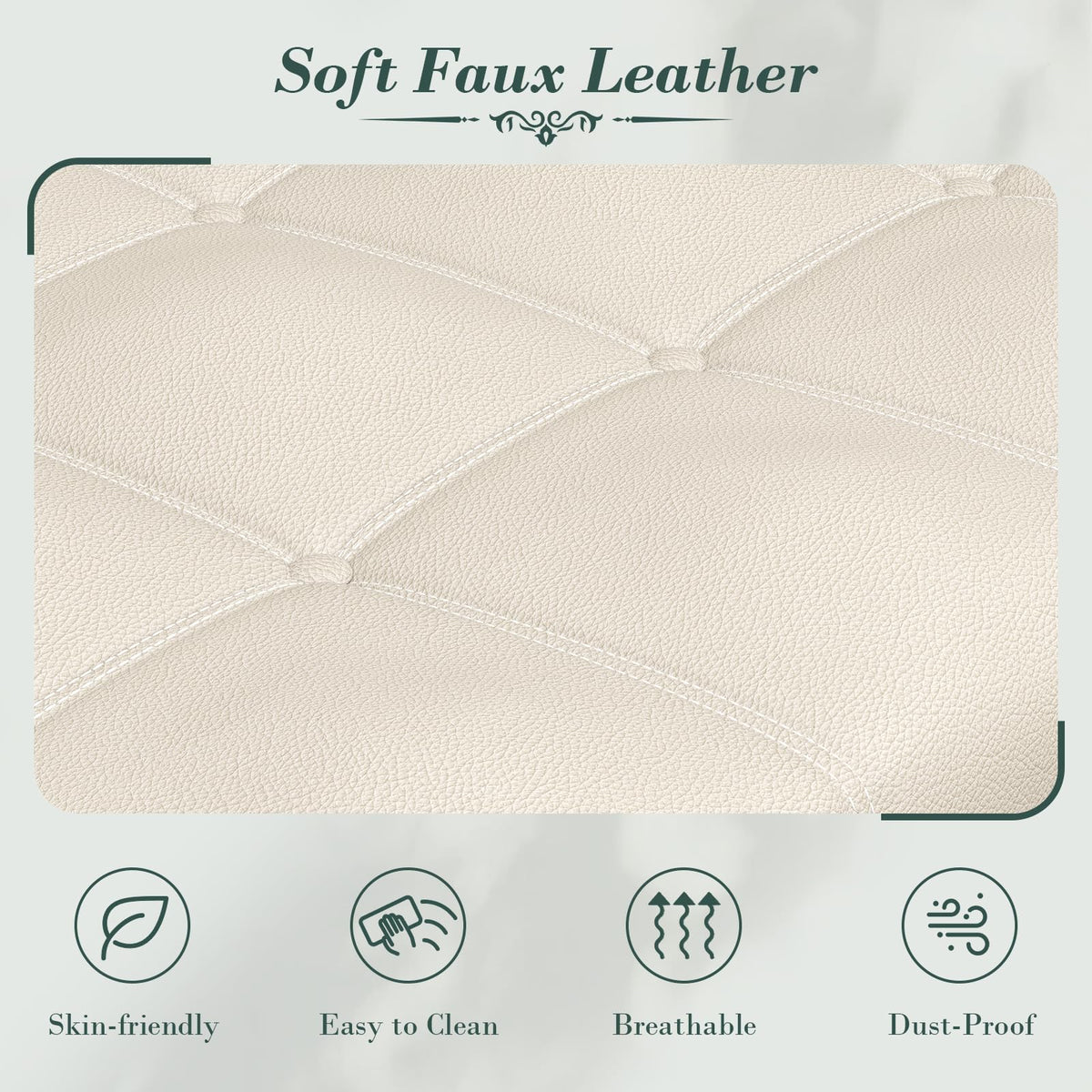 Beige Faux Leather Storage Bench with Rolled Arm X496