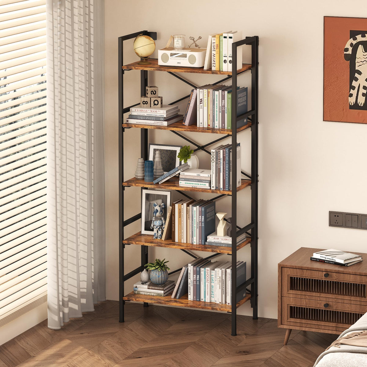 Folding 5 Tier Bookcase with X-Bracket Design M219