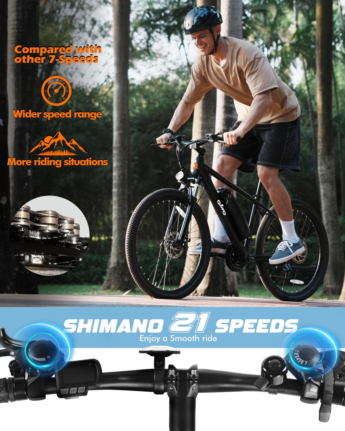 Electric Bike 21-Speed 1000W 48V 375Wh 26X2.1 Tire E-MTB L238633