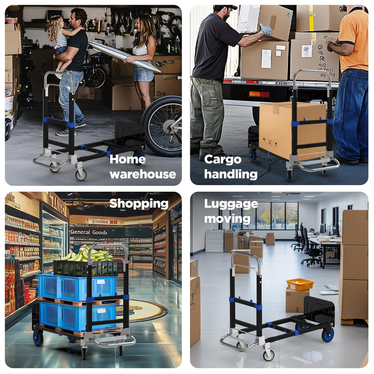 Heavy Duty 4 Wheels 500 Lbs Load Convertible Hand Truck Dolly Cart L518