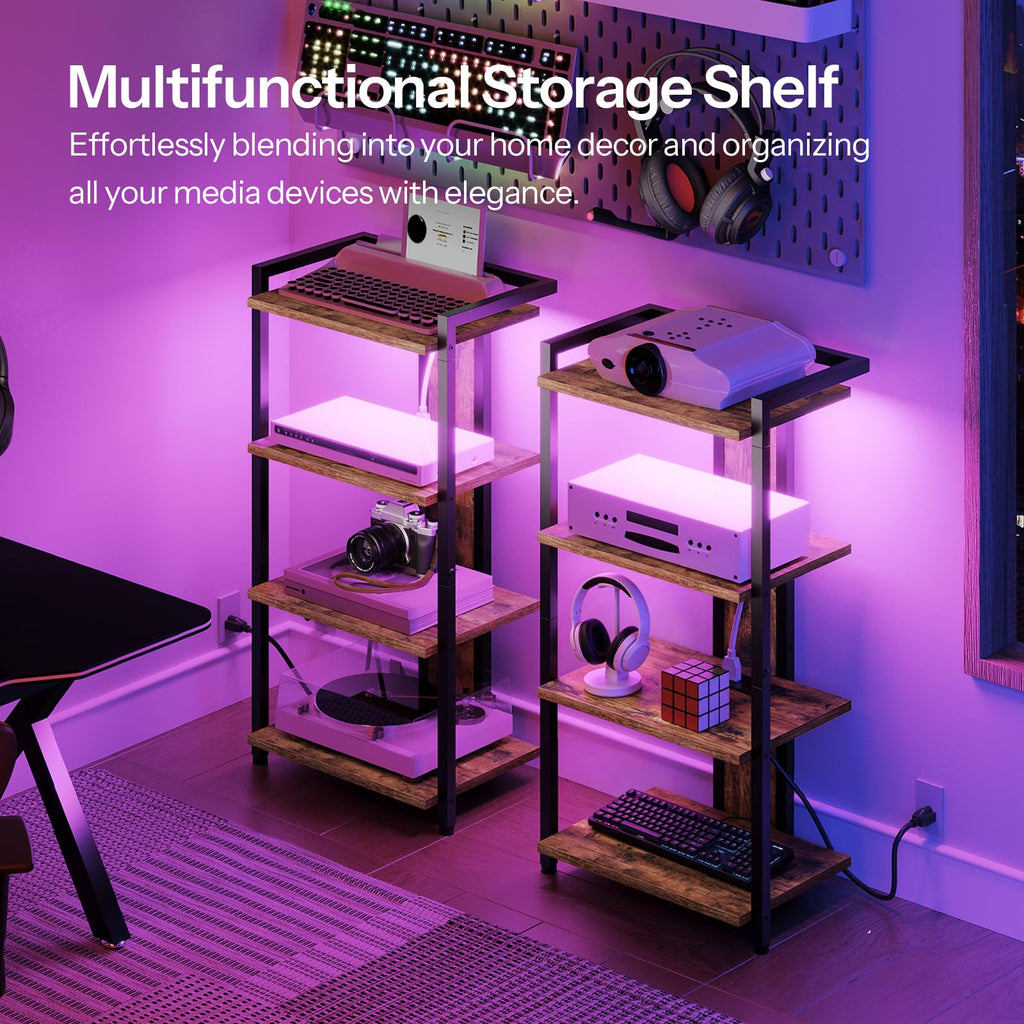 4-Tier Media Stand with Charging Station & LED Light P29777