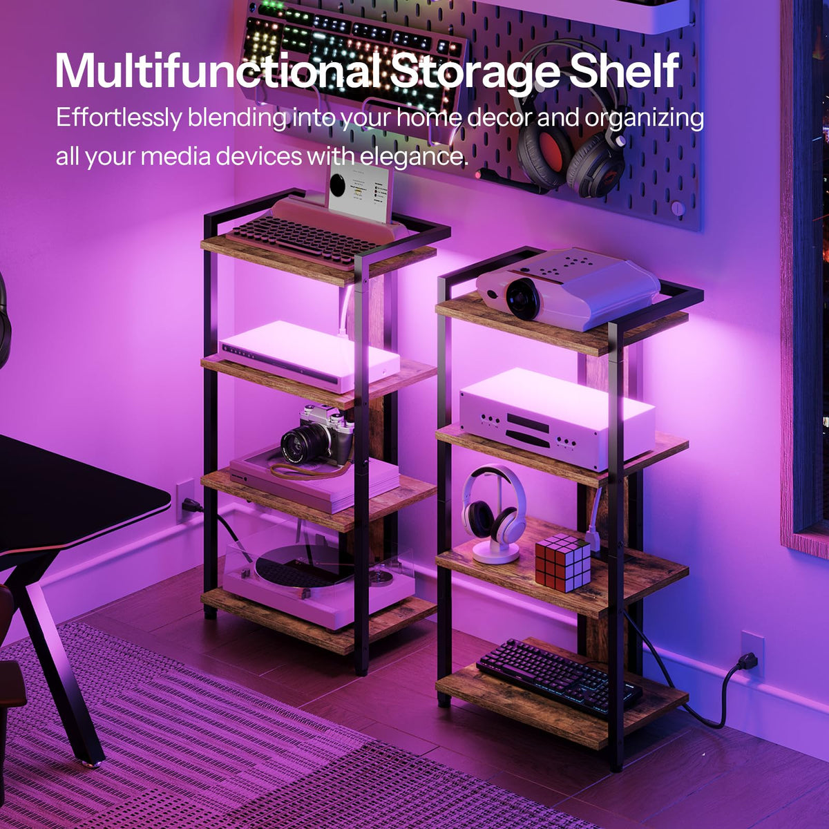 4-Tier Media Stand with Charging Station & LED Light P29777