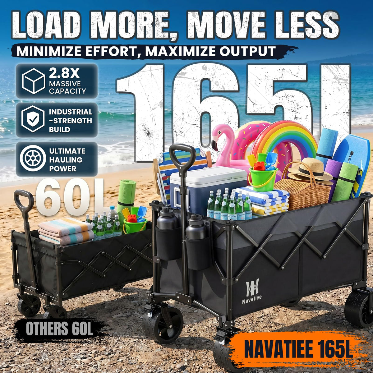Collapsible Folding Wagon Cart with Big Wheels, Black V163767