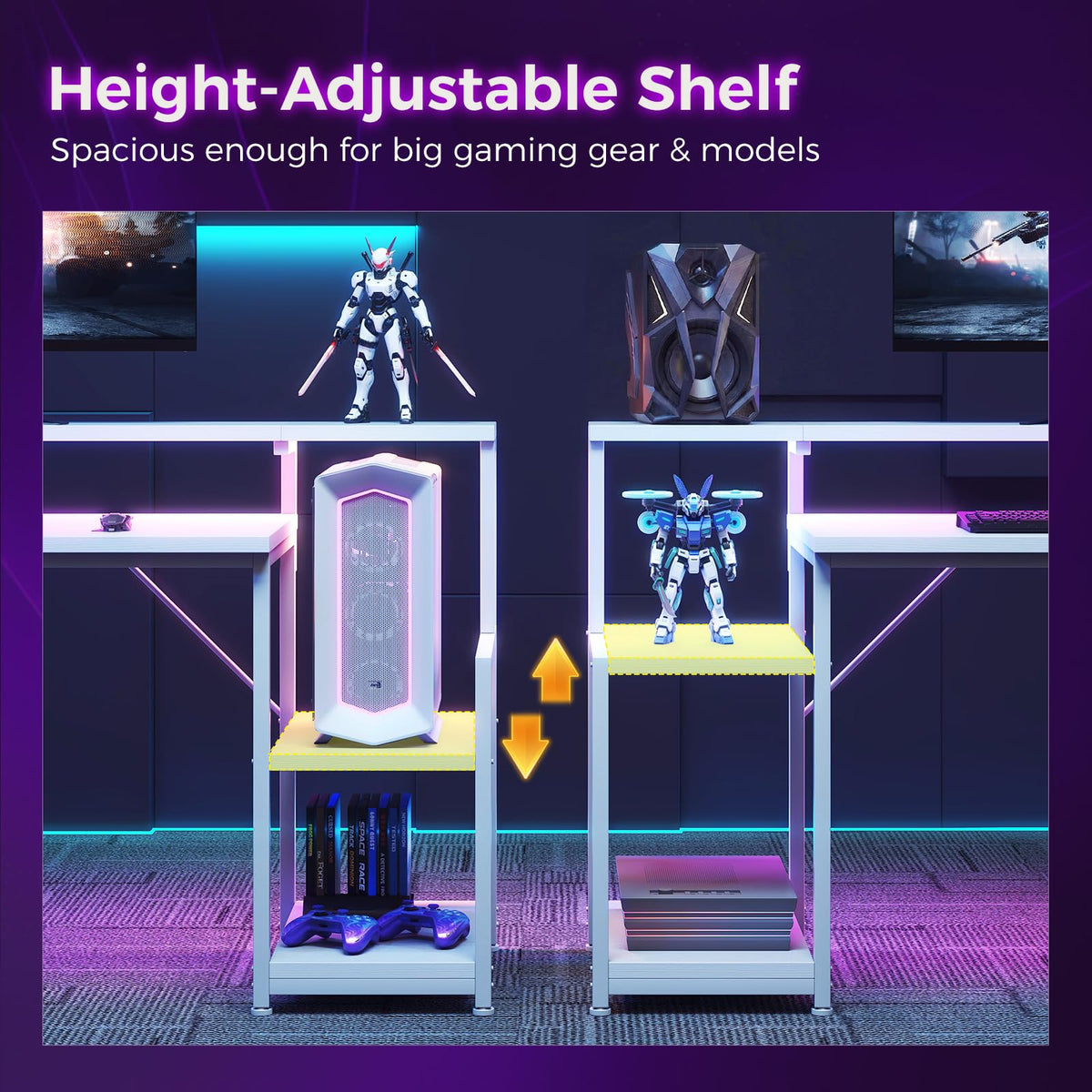 48 Inch White Gaming Desk with LED Lights A5701