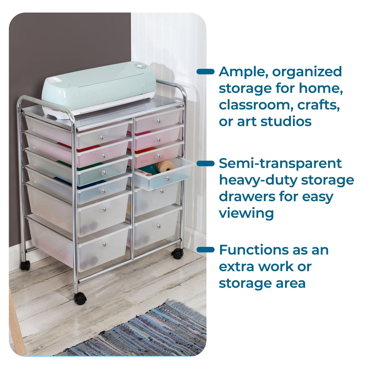 Rolling Craft Storage Cart, Clear, 12-Drawer R6443