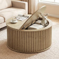Round Coffee Table with Storage, 35.43" Fluted Center Table T436