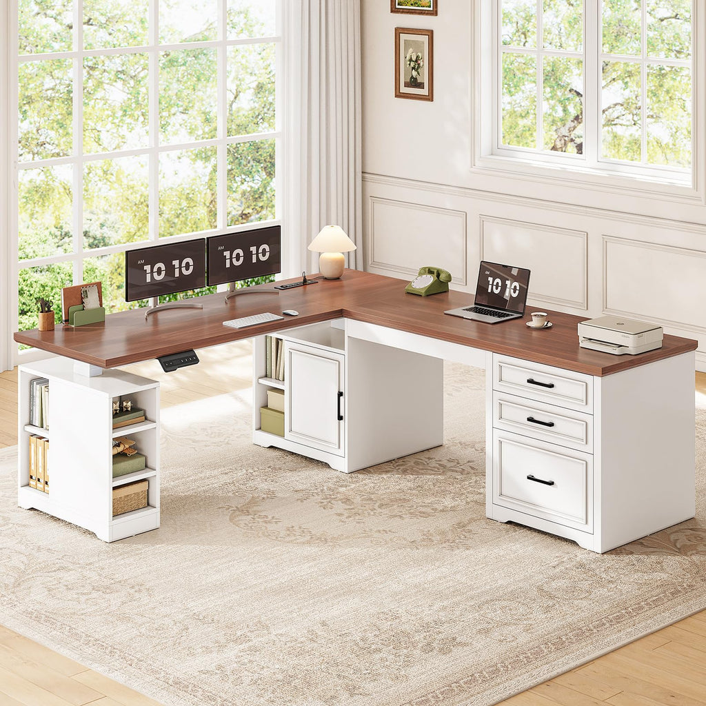 L Shaped Standing Desk with Storage I8895