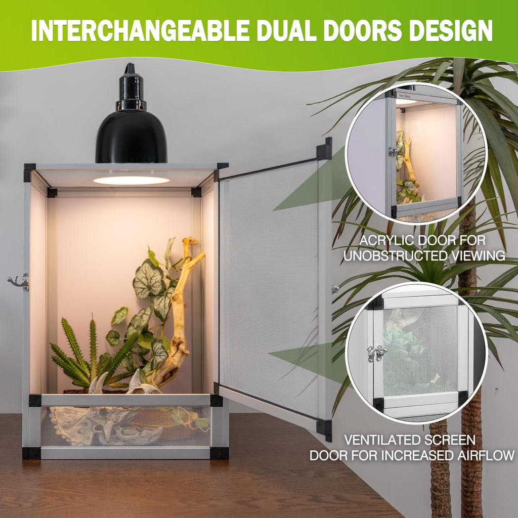 PVC Habitat Enclosure with Screen & Acrylic Doors, 12"x12"x18" Reptile Terrarium M16146