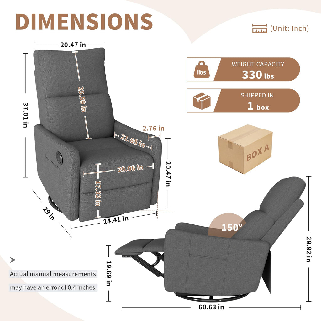 Dark Gray Swivel Rocker Recliner Chair T9177