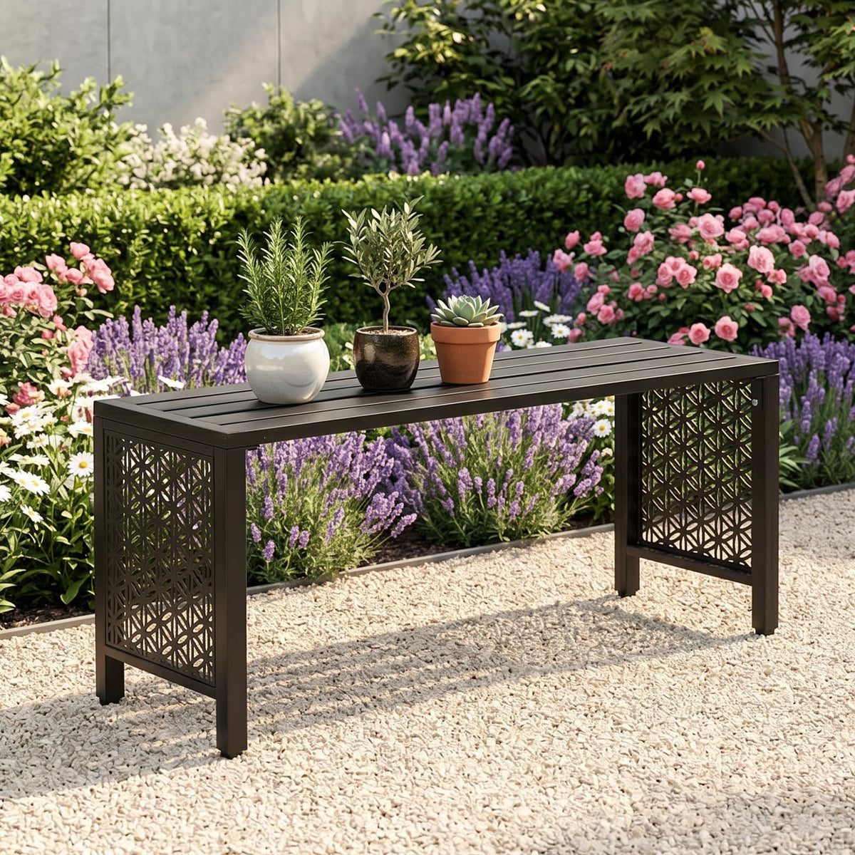 Black Metal Outdoor Bench X551