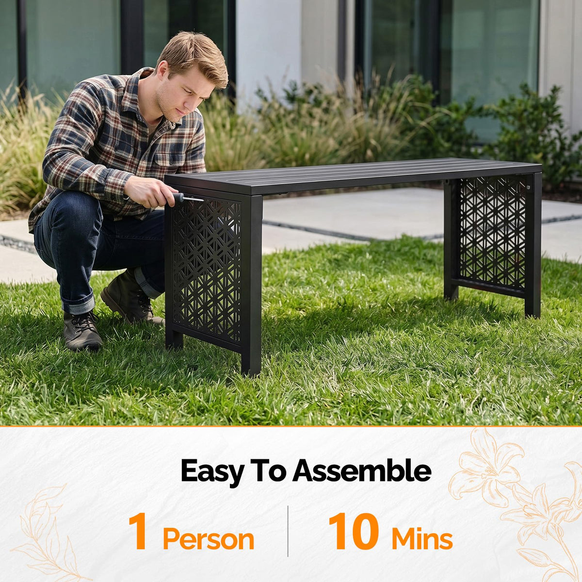 Black Metal Outdoor Bench X551