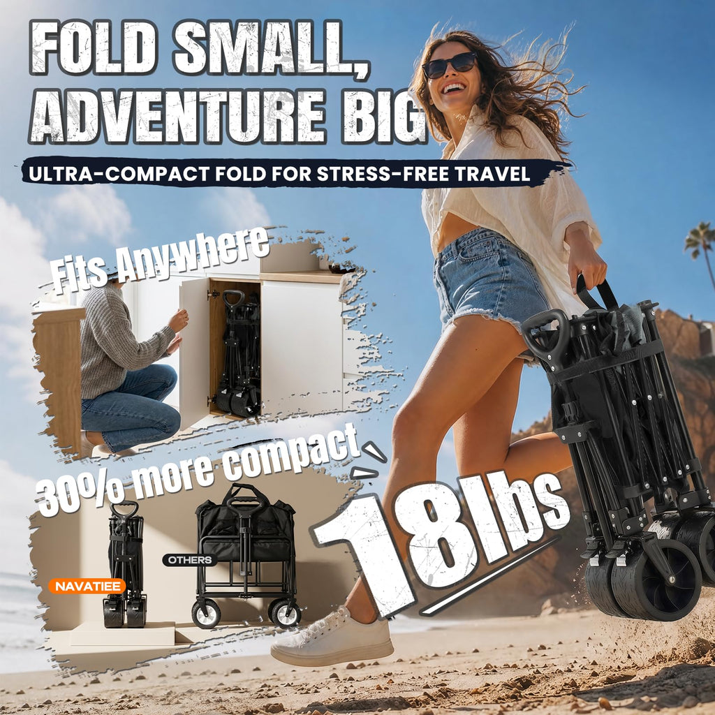 Collapsible Folding Wagon Cart with Big Wheels, Black V163767