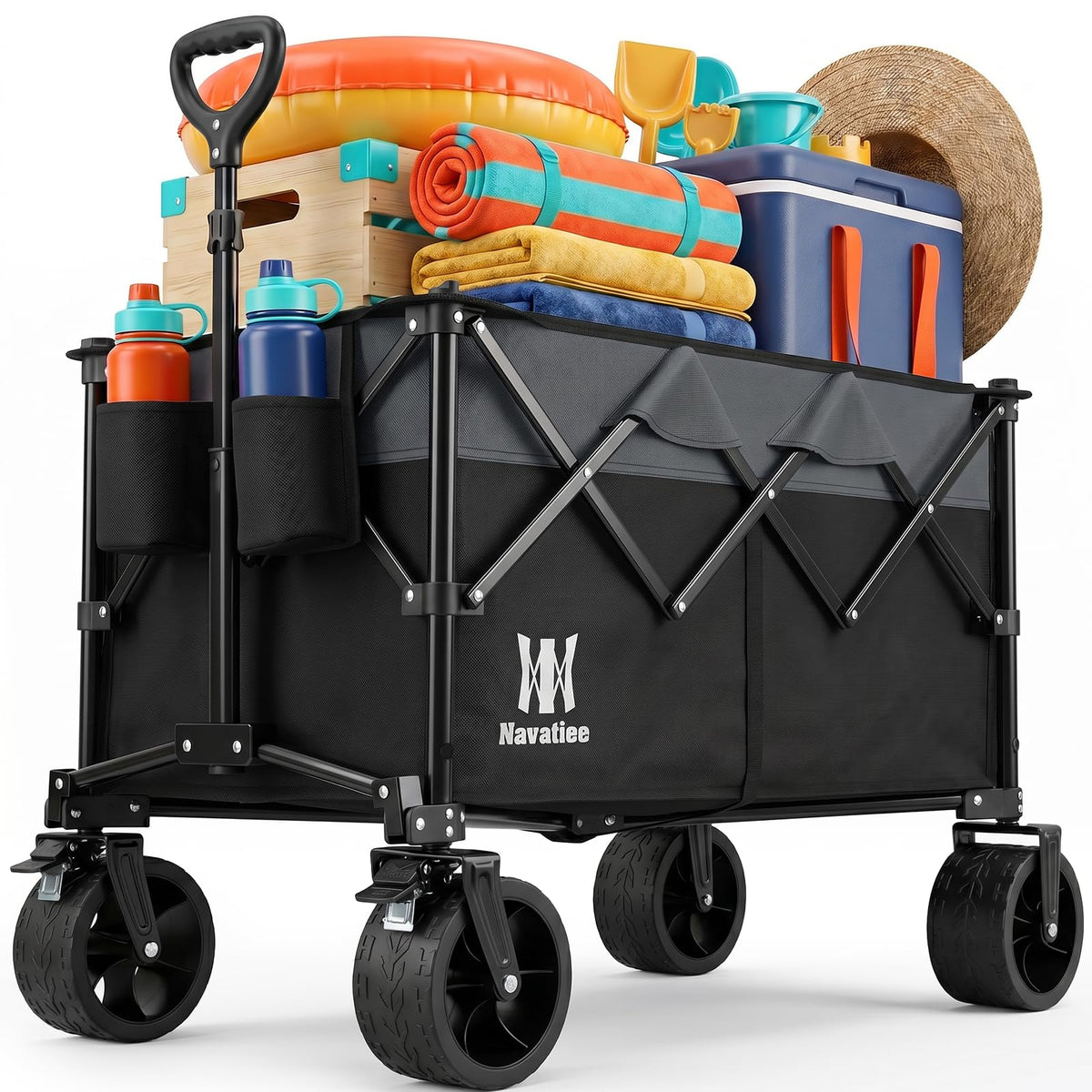 Collapsible Folding Wagon Cart with Big Wheels, Black V163767