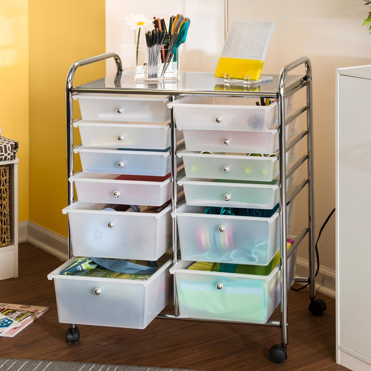 Rolling Craft Storage Cart, Clear, 12-Drawer R6443
