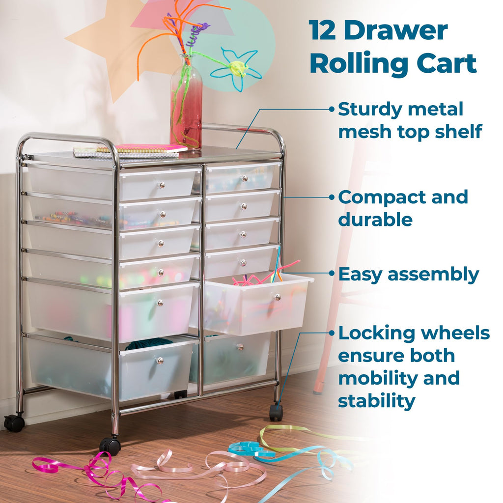 Rolling Craft Storage Cart, Clear, 12-Drawer R6443