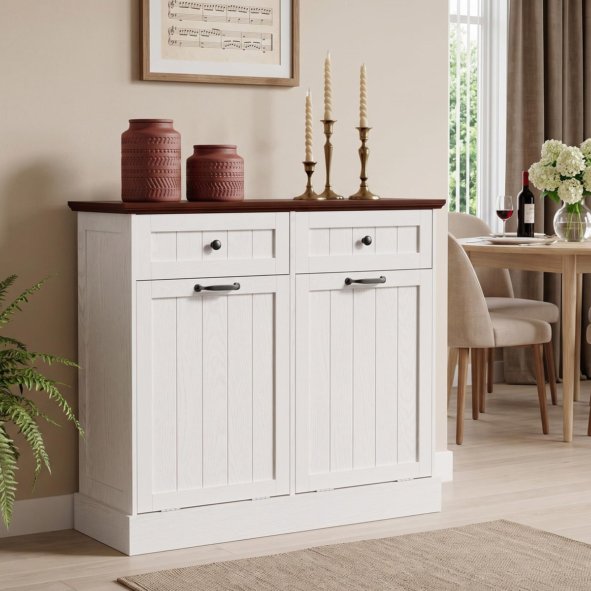 20 Gallons Tilt Out Trash Cabinet with Drawer, White G617947