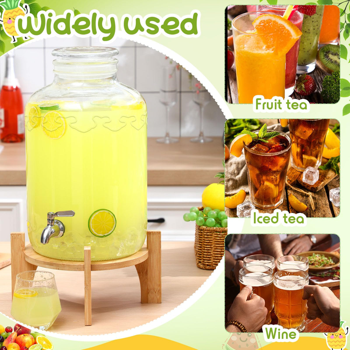 3 Gallon Glass Beverage Dispenser with Stand W8370