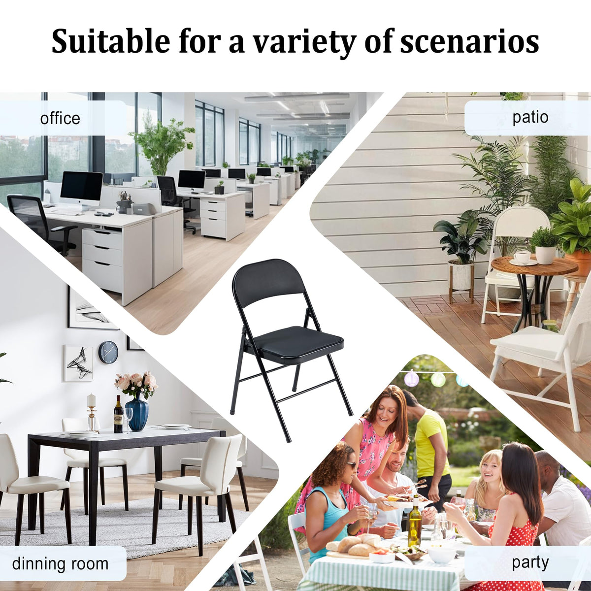 Black Folding Chairs 10-Pack Padded Heavy Duty Steel Frame C924517