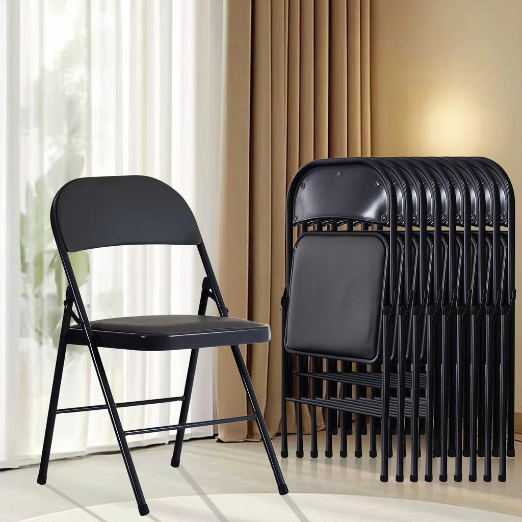 Black Folding Chairs 10-Pack Padded Heavy Duty Steel Frame C924517