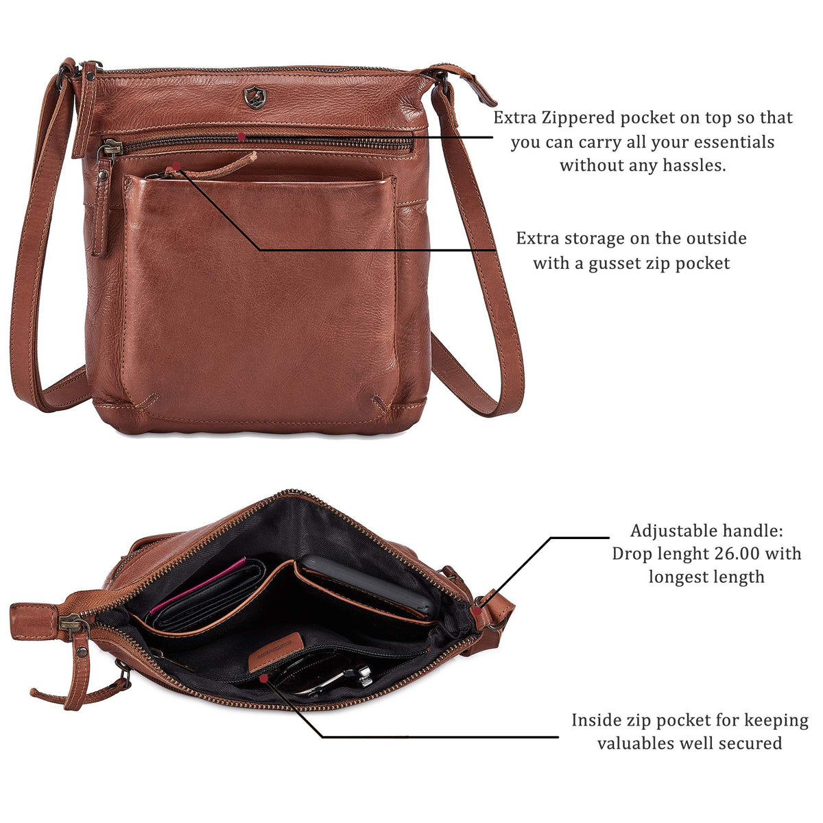 Small Genuine Leather Crossbody Bag with Adjustable Strap P6281