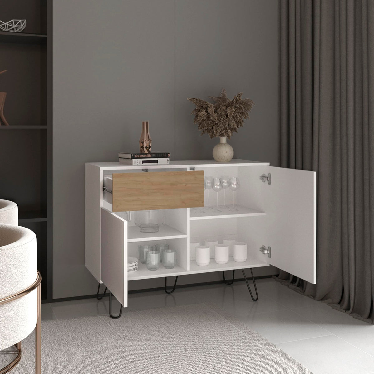 39" Wide Console Table with Two Cabinets, One Drawer and Four Shelves Z614