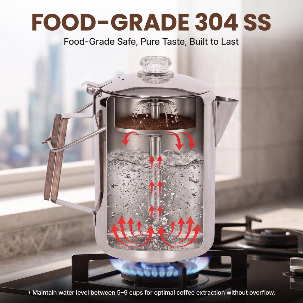9 Cup Stainless Steel Coffee Pot with Wood Handle V226985
