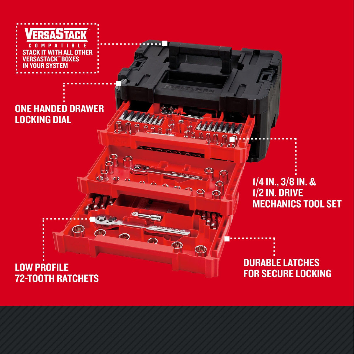 230 Pcs Mechanics Tool Set Socket Wrench Set with Toolbox A652001