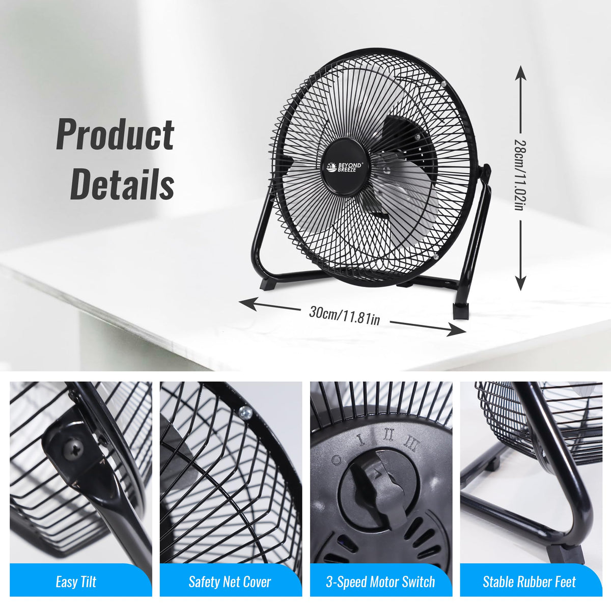 9 Inch Black Metal Floor Fan L9021