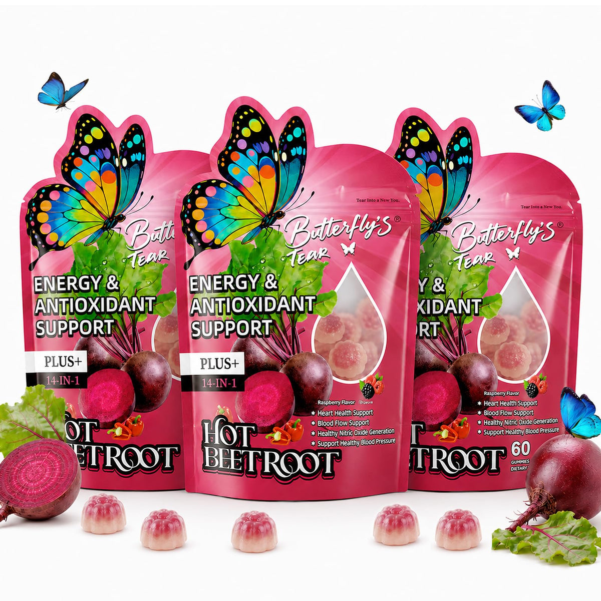 Beet Root Gummies with Vitamin D3, K2, E, Grape Seed & Hawthorn, Sugar Free, 60 Count (Pack of 3) I4129