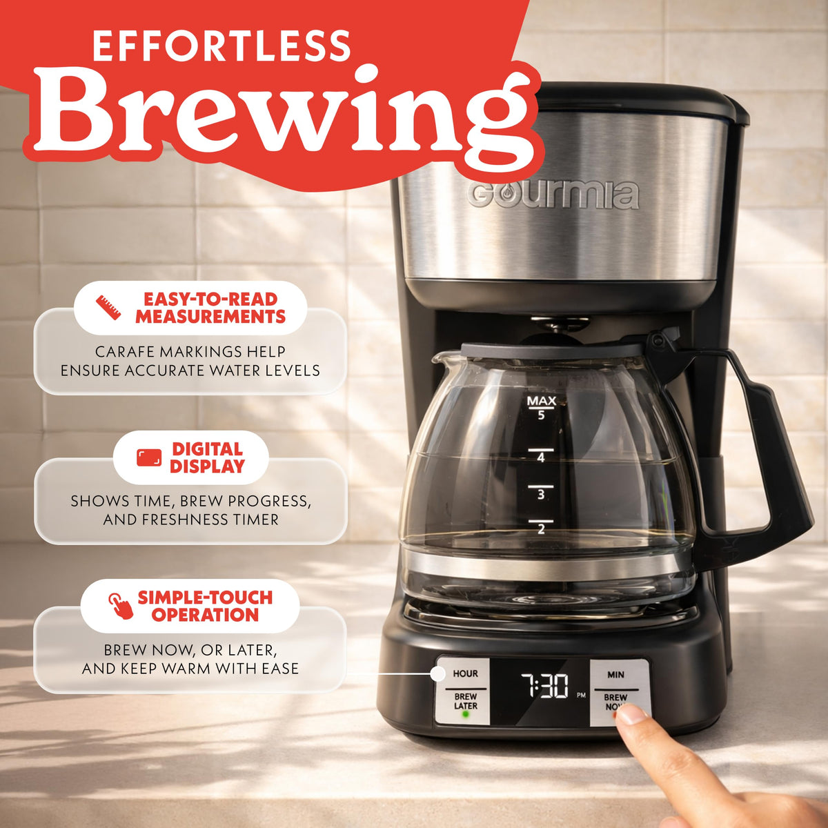 5-Cup Glass Carafe Black Drip Coffee Maker T74484