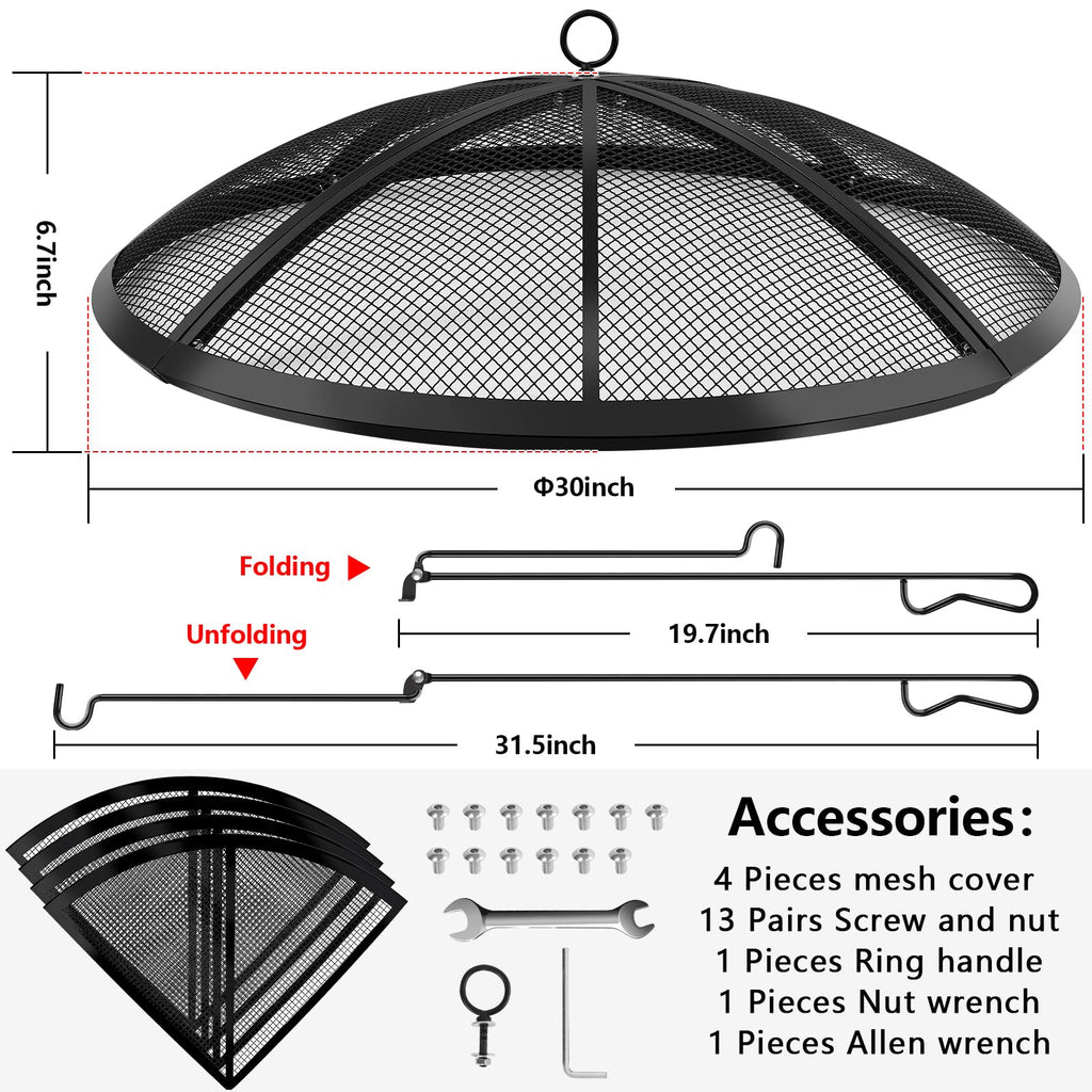 30 Inch Round Fire Pit Screen with Handle & Poker W93403