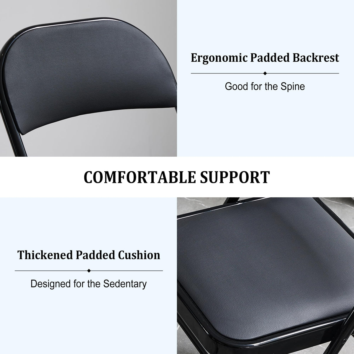 Black Folding Chairs 10-Pack Padded Heavy Duty Steel Frame C924517