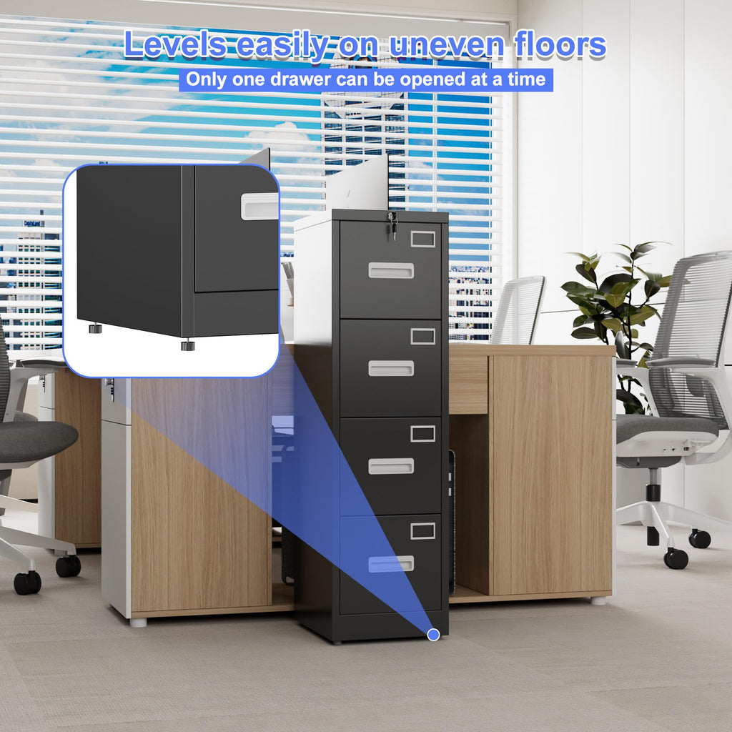 Black 4-Drawer Metal File Cabinet with Lock G116