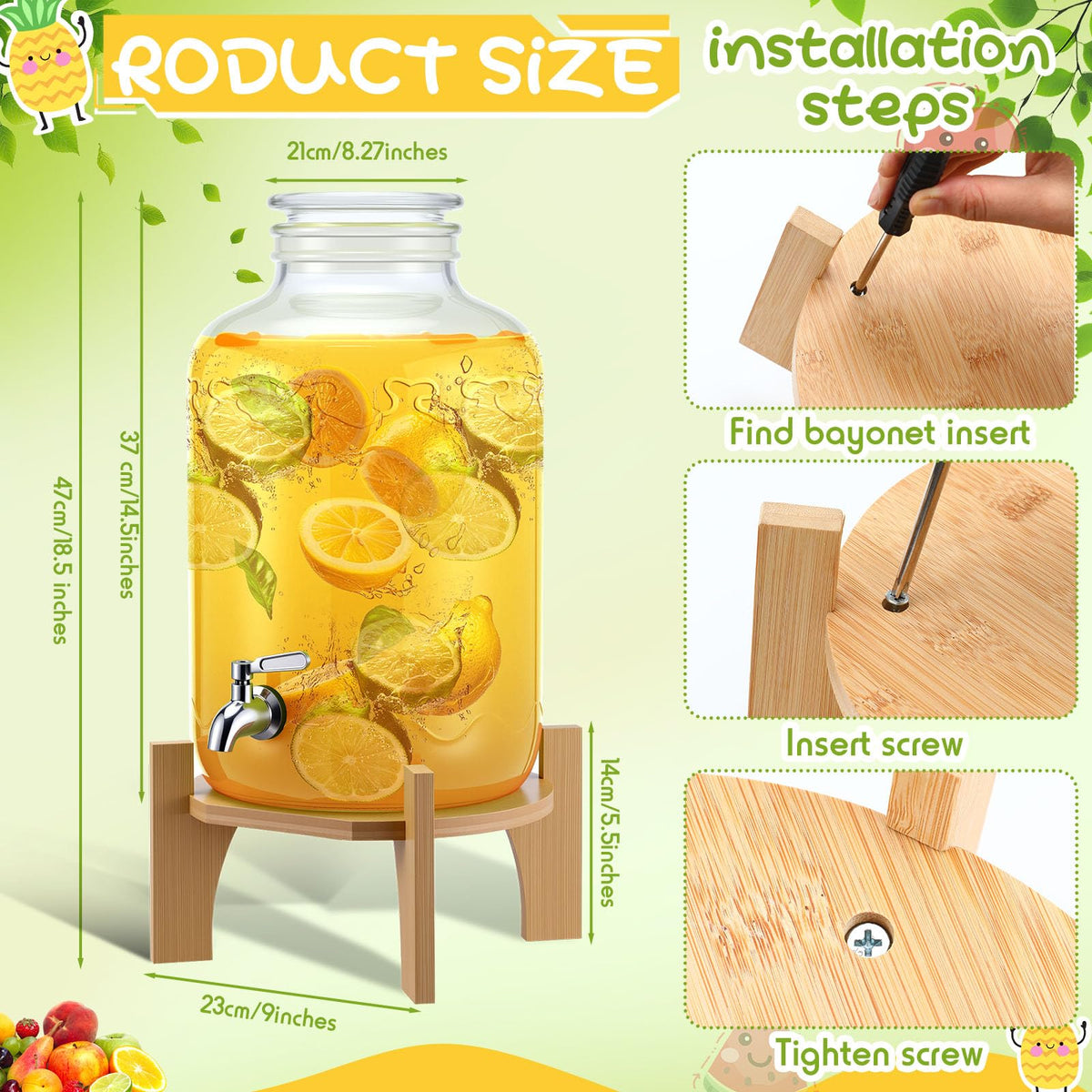 3 Gallon Glass Beverage Dispenser with Stand W8370