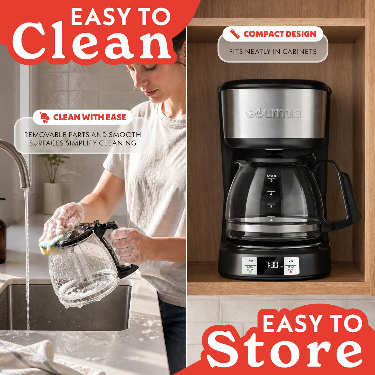 5-Cup Glass Carafe Black Drip Coffee Maker T74484