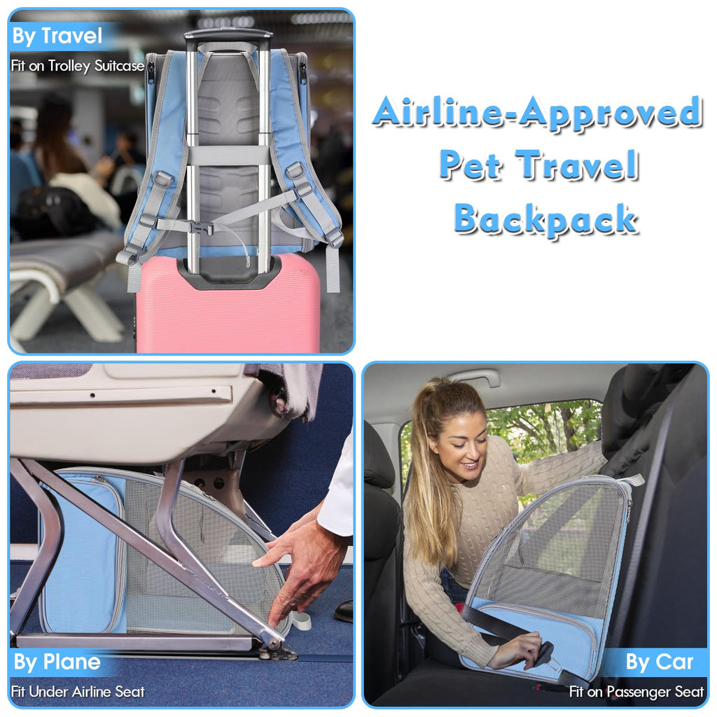 Blue Collapsible Cat Backpack Carrier with Mesh A801072