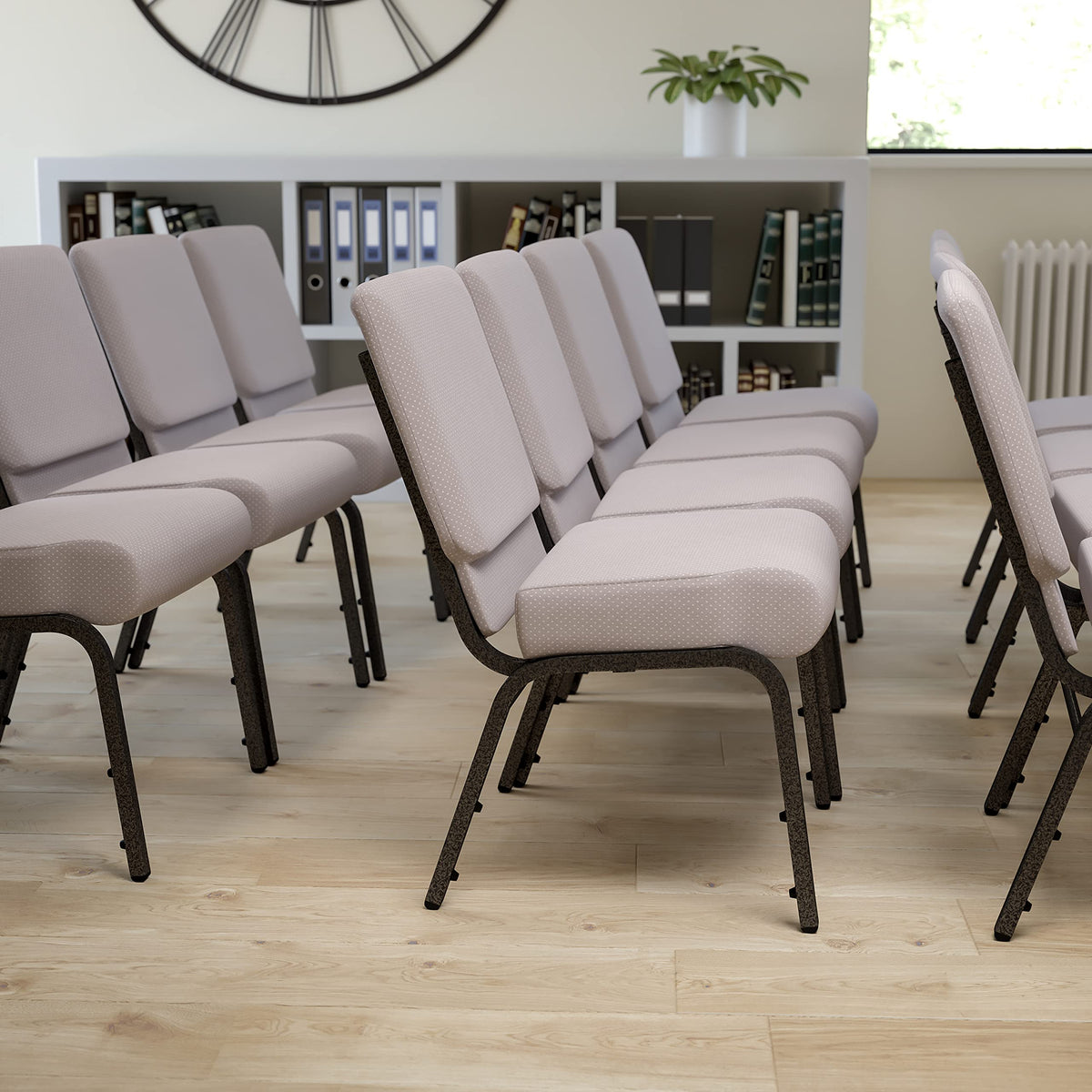Gray Dot Fabric Stacking Church Chair Y190