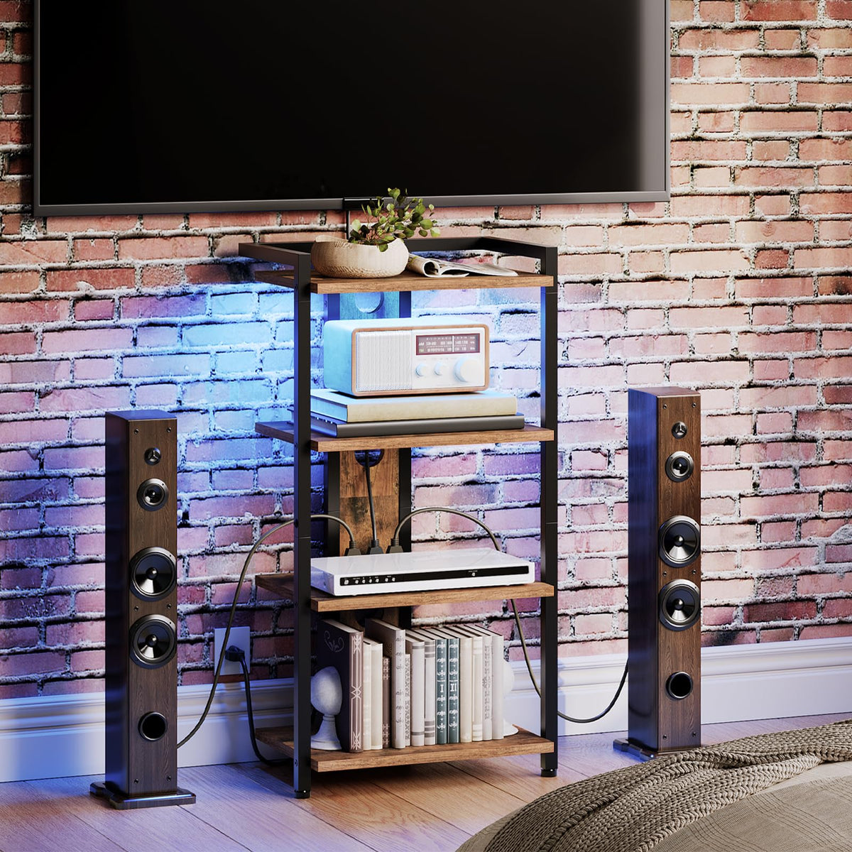 4-Tier Media Stand with Charging Station & LED Light P29777