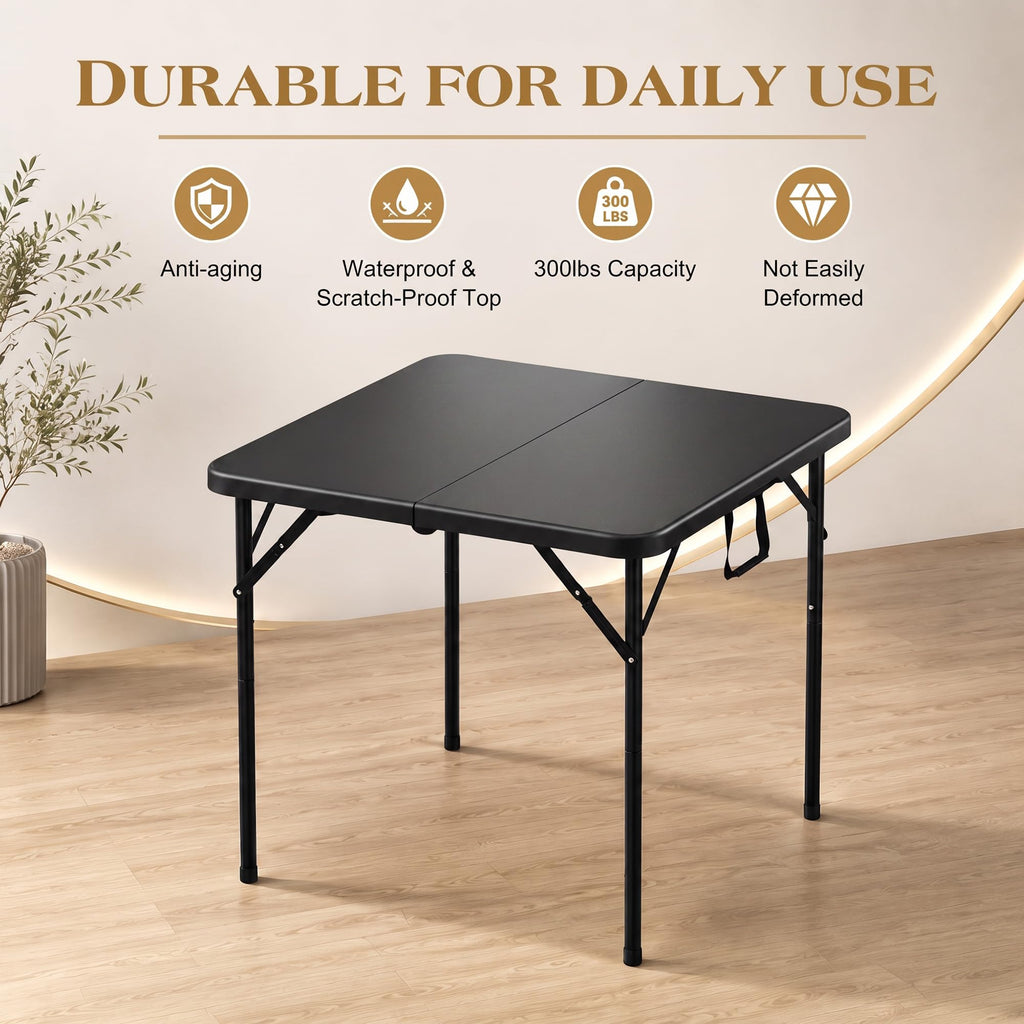 34" Square Folding Card Table with Built-in Handle, Black V557