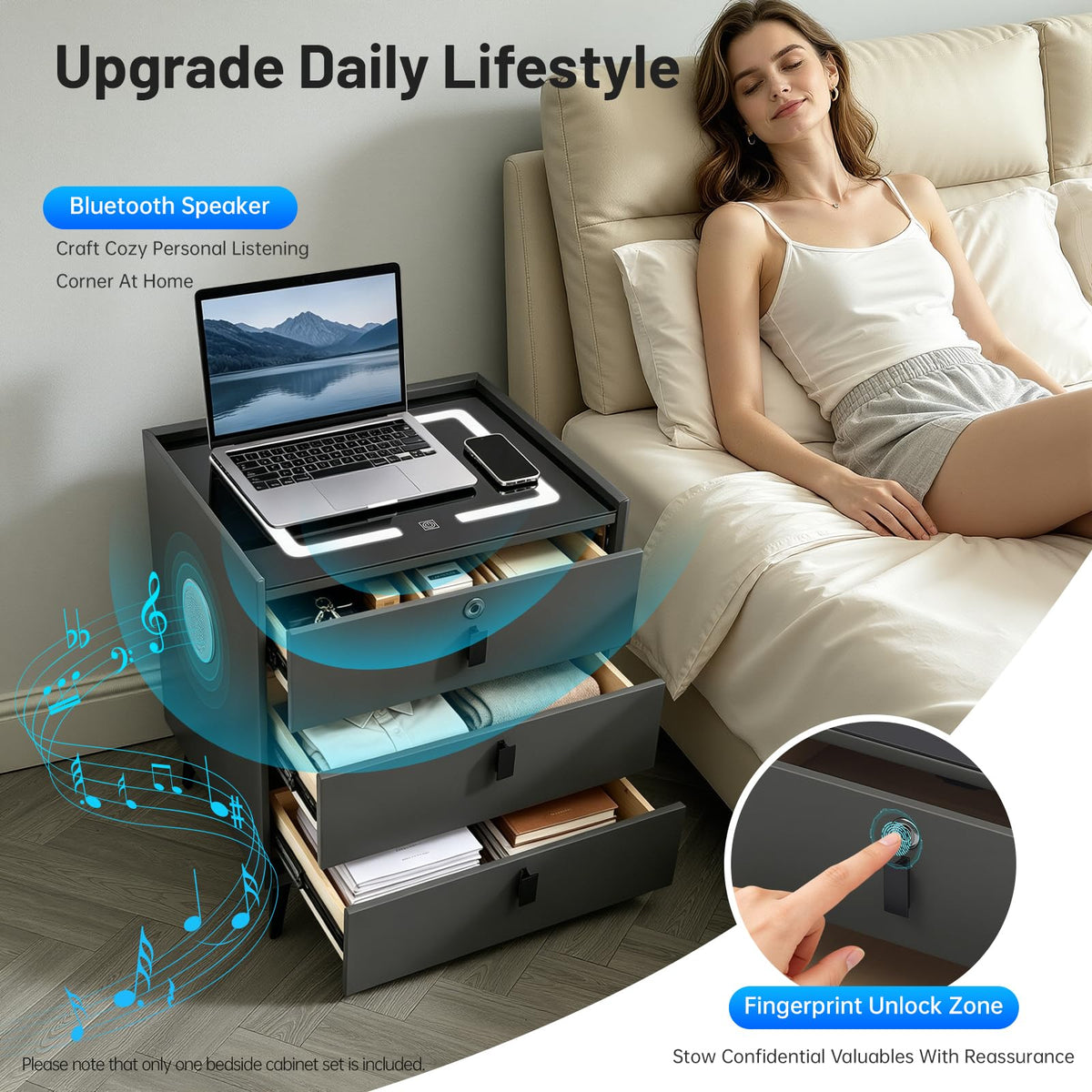 Solid Wood Nightstand with Charging Station L98066