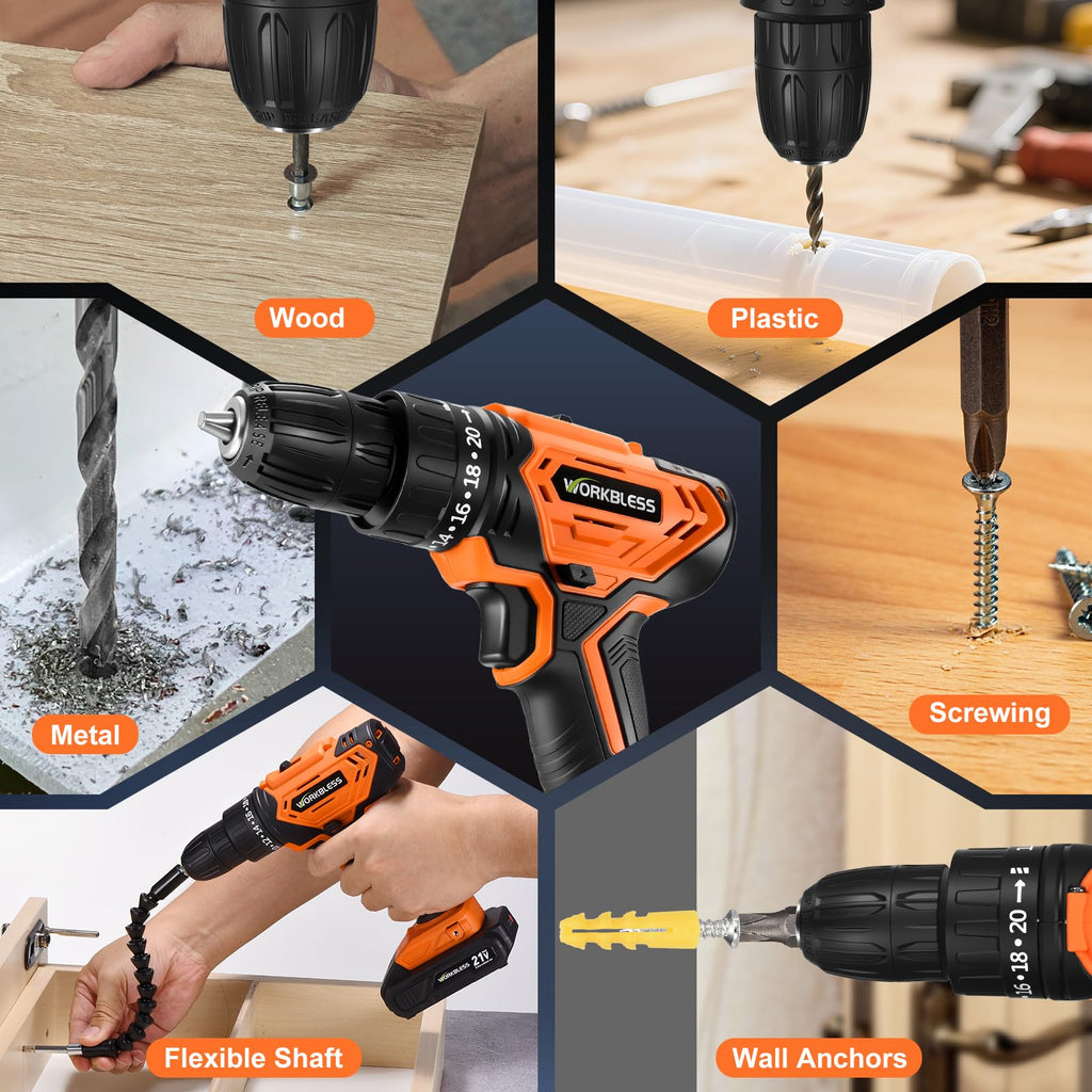 Cordless Drill, 20+1 Torque, 2 Speed, 3/8" Electric Screwdriver with 28pcs Drill Bits Set V572779