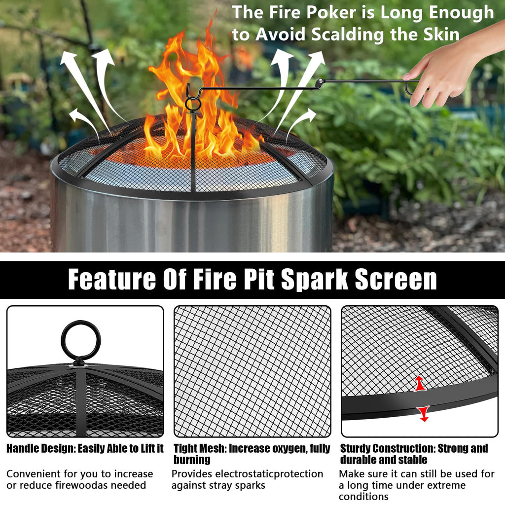 30 Inch Round Fire Pit Screen with Handle & Poker W93403