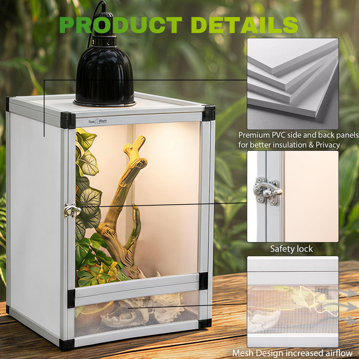 PVC Habitat Enclosure with Screen & Acrylic Doors, 12"x12"x18" Reptile Terrarium M16146
